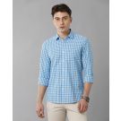 Men's Blended Linen Blue Checked Contemporary Fit Full Sleeve Sleeve Casual Shirt