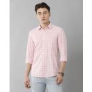 Men's Blended Linen Pink Checked Contemporary Fit Full Sleeve Sleeve Casual Shirt