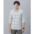 Men's Blended Linen Turquoise Blue Checked Contemporary Fit Full Sleeve Sleeve Casual Shirt