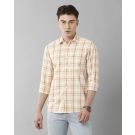 Men's Blended Linen Yellow Checked Contemporary Fit Full Sleeve Sleeve Casual Shirt
