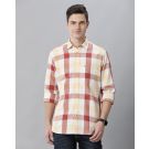 Men's Blended Linen Red Checked Contemporary Fit Full Sleeve Sleeve Casual Shirt
