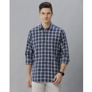 Men's Blended Linen Blue Checked Contemporary Fit Full Sleeve Casual Shirt