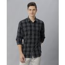 Men's Blended Linen Black Checked Contemporary Fit Full Sleeve Casual Shirt
