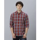 Men's Blended Linen Red Checked Contemporary Fit Full Sleeve Sleeve Casual Shirt