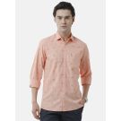 Men's Blended Linen Orange Printed Contemporary Fit Full Sleeve Sleeve Casual Shirt