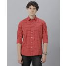 Men's Blended Linen Red Printed Contemporary Fit Full Sleeve Sleeve Casual Shirt