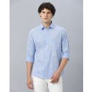 Men's Blended Linen Blue Printed Contemporary Fit Full Sleeve Sleeve Casual Shirt