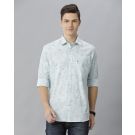 Men's Blended Linen Green Printed Contemporary Fit Full Sleeve Sleeve Casual Shirt