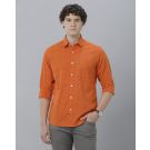Men's Blended Linen Orange Printed Contemporary Fit Full Sleeve Sleeve Casual Shirt