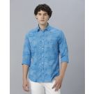Men's Blended Linen Blue Printed Contemporary Fit Full Sleeve Sleeve Casual Shirt