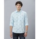 Men's Blended Linen Blue Printed Contemporary Fit Full Sleeve Sleeve Casual Shirt