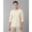 Men's Blended Linen Yellow Striped Contemporary Fit Full Sleeve Sleeve Casual Shirt