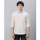 Men's Blended Linen Pink Striped Contemporary Fit Full Sleeve Sleeve Casual Shirt