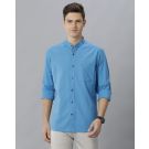 Men's Blended Linen Blue Solid Contemporary Fit Full Sleeve Sleeve Casual Shirt