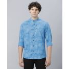 Men's Blended Linen Blue Printed Contemporary Fit Full Sleeve Sleeve Casual Shirt