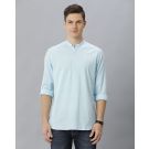 Men's Blended Linen Blue Solid Contemporary Fit Full Sleeve Sleeve Casual Shirt