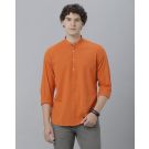 Men's Blended Linen Orange Solid Contemporary Fit Full Sleeve Sleeve Casual Shirt