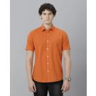 Men's Blended Linen Orange Solid Contemporary Fit Half Sleeve Sleeve Casual Shirt
