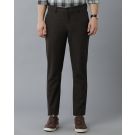 Mens Linen Brown Striped Contemporary Fit Casual Trousers