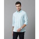 Men's Blended Linen Turquoise Blue Solid Contemporary Fit Full Sleeve Sleeve Casual Shirt