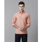 Men's Blended Linen Orange Solid Contemporary Fit Full Sleeve Sleeve Casual Shirt