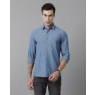 Men's Blended Linen Blue Solid Contemporary Fit Full Sleeve Sleeve Casual Shirt
