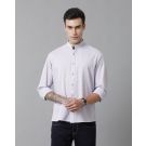 Men's Blended Linen Grey Solid Contemporary Fit Full Sleeve Sleeve Casual Shirt