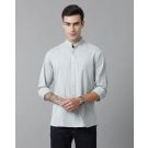 Men's Blended Linen Blue Solid Contemporary Fit Full Sleeve Casual Shirt