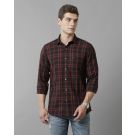 Men's Blended Linen Red Checked Contemporary Fit Full Sleeve Casual Shirt