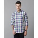 Men's Blended Linen Blue Checked Contemporary Fit Full Sleeve Sleeve Casual Shirt