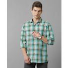 Men's Blended Linen Green Checked Contemporary Fit Full Sleeve Sleeve Casual Shirt