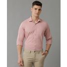 Men's Blended Linen Peach Solid Contemporary Fit Full Sleeve Sleeve Casual Shirt