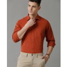 Men's Blended Linen Red Solid Contemporary Fit Full Sleeve Sleeve Casual Shirt