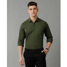 Men's Blended Linen Green Solid Contemporary Fit Full Sleeve Sleeve Casual Shirt