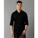 Men's Blended Linen Black Solid Contemporary Fit Full Sleeve Sleeve Casual Shirt