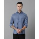 Men's Blended Linen Blue Solid Contemporary Fit Full Sleeve Sleeve Casual Shirt