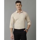 Men's Blended Linen Beige Solid Contemporary Fit Full Sleeve Sleeve Casual Shirt