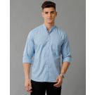 Men's Blended Linen Blue Solid Contemporary Fit Full Sleeve Sleeve Casual Shirt