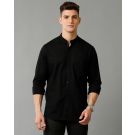 Men's Blended Linen Black Solid Contemporary Fit Full Sleeve Sleeve Casual Shirt
