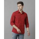 Men's Blended Linen Red Printed Contemporary Fit Full Sleeve Sleeve Casual Shirt