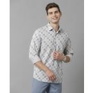 Men's Blended Linen Grey Printed Contemporary Fit Full Sleeve Sleeve Casual Shirt