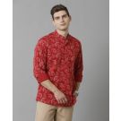 Men's Blended Linen Red Printed Contemporary Fit Full Sleeve Sleeve Casual Shirt