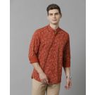 Men's Blended Linen Red Printed Contemporary Fit Full Sleeve Sleeve Casual Shirt