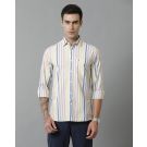 Men's Blended Linen Multicolor Striped Contemporary Fit Full Sleeve Sleeve Casual Shirt
