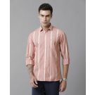 Men's Blended Linen Peach Striped Contemporary Fit Full Sleeve Sleeve Casual Shirt
