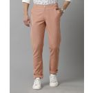 Mens Linen Pink Solid Contemporary Fit Casual Trousers