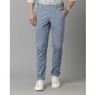 Mens Linen Blue Solid Contemporary Fit Casual Trousers