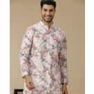 Mens Linen Pink Printed Regular Fit Kurta