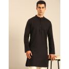 Linen Club Men's Linen Rich Black Solid Regular Fit Full Sleeve Kurta