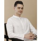 Mens Linen White Solid Regular Fit Kurta